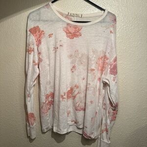 Free People White and Pink Floral Top